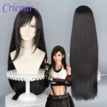 FF7 Tifa Lockhart Anime Coser Cosplay Wig Synthetic Long Straight Wig Heat Resistant Fiber High Quality Wig Halloween Party (New)