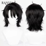 Short Straight Black Fluffy Synthetic Wig Anime Game Cosplay Men Heat Resistant Wig for Daily Party (New)