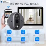 Yuezhe 3MP Wireless Doorbell with Monitor WiFi Door Bell Eye Peephole Camera 5000mAh Battery PIR Motion Detector IR Digital (New)