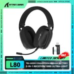 ATTACK SHARK L80 180g Ultra-Light Gaming Headset Pluggable Microphone Wired/Bluetooth/2.4G Wireless 5.1 Channel Stereo Sound (New)