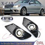 1Pair LED DRL Daytime Running Light For Mercedes-Benz C-Class W204 2008-2010 Front Bumper Fog Lamp Grille Cover Frame (New)