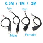 5V USB 0.3M 1M 2M 2 Pin 4pin 2 Wire DIY USB Male Female Jack Connector Cable Power Charge Extension Cable Cord Connector Adapter (New)