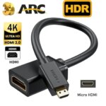 Micro HDMI Cable 4K 60Hz Micro HDMI to HDMI Female Adapter Cable for Raspberry Pi 5/Pi 4/GoPro Hero 7 6/Sony A6000 Camera HDTV (New)