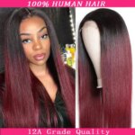 1B/99J Straight Wigs Human Hair 4x4 Closure Wig Brazilian Burgundy 13x4 Lace Front 32Inch Wigs For Black Women Pre Plucked (New)