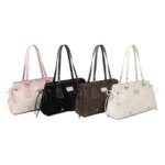 Korean Style Faux Leather Tote Bag Structured Dual Handles Shoulder Bag Zip Top Adjustable Strap Handbag Campus Use (New)