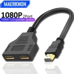 HD 1080P HDMI Splitter Dual Port 1 in 2 Out Cable Male To Female HDTV Adapter For Laptop TV Box Monitor HDMI-Compatible Splitter (New)