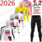 2026 Kids UAE Team Cycling Jersey World-Champion Set Tadej Pogačar Boys Girls Cycling Clothing Children Road Bike Jacket Pants (New)