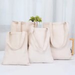 Women Handbags Creamy White Plain Folding Canvas Shoulder Tote Bags Reusable Cotton Grocery High Capacity Shopping Bag Handbags (New)