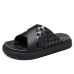 Summer New Fashion Outside Wear Slippers for Men Business Casual Black Leisure Genuine Leather Beach Shoes Slippers Man (New)