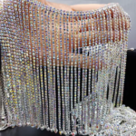 Fashionable AB Colored Rhinestone Long Tassel Diamond Chain Wedding Dress Decoration DlY Shoe Bag Accessories Jewelry Pendant (New)