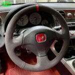 Black Suede Leather Car Steering Wheel Cover For Honda S2000 2000-2008 Civic 2002-2004 Acura RSX Type-S 2002-2006 Suede Braid (New)