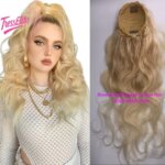 Fashionable Human Hair Wig Ponytail BODY WAVE 613 # Drawstring Ponytail Natural Look Drawstring for Easy Wear High Quality (New)