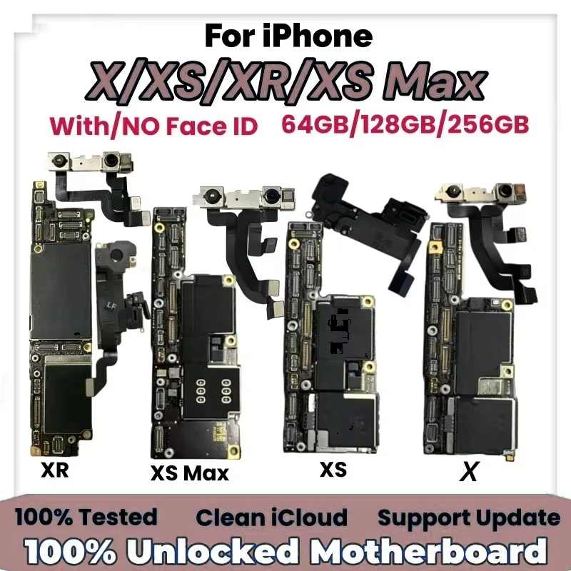 Fully Tested Unlocked For iPhone XR /X /Xs Max Motherboard with/without Face ID iOS Update Cleaned iCloud Logic Board Mainboard