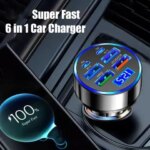UYUXIO USB C Car Charger Adapter with Voltage Display 6 in 1 Super Fast in Car for iPhone 16 15 Pro Max Samsung Android Phone (New)