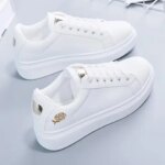 Fashion White Breathable Women Running Shoes 2023 Spring Autumn Embroidered Flower Lace-Up Casual Sneakers Zapatos De Mujer (New)