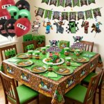 Miner Craftings Pixel Game Party Decoration Birthday Party Favors Gifts Supplies Tableware Set Tablecloth Slap Bracelets Cup (New)
