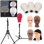 Nunify 21-25Inch Canvas Block Head Mannequin Adjustable Wig Stand Tripod With Rotatable Head Holder For Hairdressing Exhibitions (New)