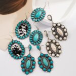 New Retro Bohemian Turquoise Leather Earrings From Europe and America Amazon Hot Selling Geometric Turquoise Fashion Earrings (New)