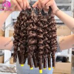 #4 Chocolate Brown Burmese Curly Crochet Human Hair with Spiral Curls Feather Soft Pre Separated Crochet Miracle Knots Hair (New)