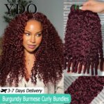 Burgundy 99J Burmese Curly Bundles With Spiral Curls Red 3/4pcs Human Hair Raw Virgin Curly Hair Water Wave Human Hair Bundle (New)
