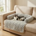 Dog Cat Couch Bed Plush Pet Sofa Bed with Bolster Non-Slip Furniture Protector Cover for Indoor Cats Small Dogs (New)