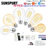 1-10PCS Smart Vintage Style LED Filament Lamp Kitchen Lighting Home Decoration Living Room ST64 A60 G95 7W Pro Zigbee 3.0 RF E27 (New)