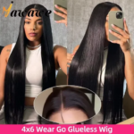 Yawawe hair 6X4 glueless wig human hair ready to wear wigs for women straight Lace Frontal Wig PreCut PrePlucked ready to go wig (New)