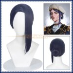 Anime League of Legends Caitlyn Cosplay Wig Arcane: ‌Navy Blue Side Swept Fringe Low Chignon Hairstyle Heat Resistant + Wig Cap (New)