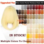 Upgraded Thickened Synthetic 40cm Anime Cosplay Bob Wig Center Part Universal Basic Wig Yellow Black Blue‘ Heat Resistant Hair (New)