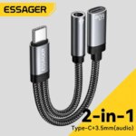 Essager 2 in 1 Type C to 3.5mm AUX Cable Headphone Adapter PD 60W Fast Charging for iPhone 16 15 Samsung Xiaomi 14 13 Tablet PC (New)