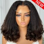 400 Density Chocolate Brown Omber Kinky Straight 100% Human Hair Bouncy Curly Wig 360 HD Lace Frontal Wigs For Women Pre Plucked (New)