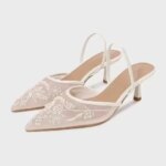 Womens Shoes White Summer New Embroidered Mesh Pointed Toe Stiletto Slippers (New)