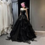 New strapless black long sweat lady girl women princess bridesmaid banquet party performance dress gown (New)