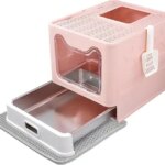 Stainless Steel Cat Litter Box with Drawer Anti-Splash Top Entry Cat Toilet Cat Litter Basin (New)