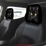 2Pcs Black Cat Glow Printed Headrest Cover Polyester Cool Car Seat Head Protector Washable Auto Decoration All Cars (New)
