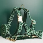 High Quality Green Soft Cotton Custom Design Logo Hardware Metal Pet Accessories Sublimation Dog Collar Leashes HarnessTangCao01 (New)