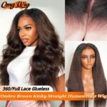 360 Glueless Lace Kinky Straight Wig With Kinky Edges Ombre Brown Color Full Lace Wear & Go Human Hair Wig Brazilian For Women (New)