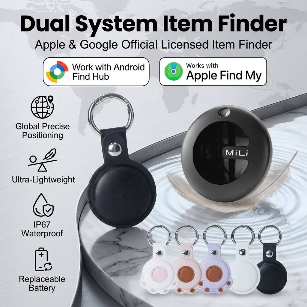 Dual System MiLi MiTag Smart Location Tag Bluetooth GPS Tracker Locator Keys Finder Works With Apple Find My&Google Find Hub