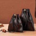 Two Size Leather Drawstring Pouch Men and Women Coin Purses Medicine Tobacco Storage Pouch Medieval Coin Organizer (New)