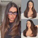 Byluxurious Layer haircut Nut brown Straight 100% Human Hair (For White）Wig 5x7 Glueless Ready To Wear 190% Density For Women (New)