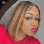 SIMMEL Ombre 4x4 Lace Closure Wig Highlight Colored Human Hair Wigs Highlight Brown Bob Wigs Straight Remy Hair 180 Density (New)
