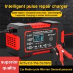 12V 6A Car Battery Charger Smart Full Auto Motorcycle Pulse Repair LCD Display AGM Deep Cycle GEL Lead-Acid Power Repair Charger (New)