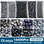 OLeeya Gray Black Bulk Rhinestones Wholesale Glass Flatback Non Hotfix Strass Stones Charms Glitter Nail Art Gems стразы (New)