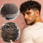 Undetectabe Q6 Lace Front 18mm Curly Dark Brown Blonde Remy Human Hair Mans Wigs Replacement Durable Natural Hairline MenToupee (New)