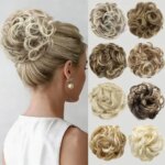 Synthetic Elegant Light Messy Bun Hair Extensions for Women Voluminous Curly Buns Heat-Resistant Fiber Hairpieces for Daily Wear (New)