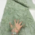 African Lace Fabric 2026 Sequins Beaded Embroidery Groom Nigerian Bridal High Quality French Tulle Lace Fabric For Wedding D6351 (New)