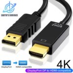 4K DisplayPort to HDMI-compatible Adapter Cable Dispaly Port DP to HDMI-compatible Converter Cable for PC TV Monitor Projector (New)