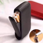 PU Leather Cigarette Case with USB Tungsten Electronic Lighter Exquisite Gift Cigarette Tool (New)