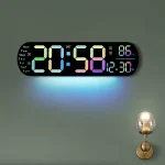 Remote Control Oval Digital Wall Clock Large Led Screen Temperature Humidity Display
