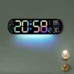 Remote Control Oval Digital Wall Clock Large LED Screen Temperature Humidity Display (New)